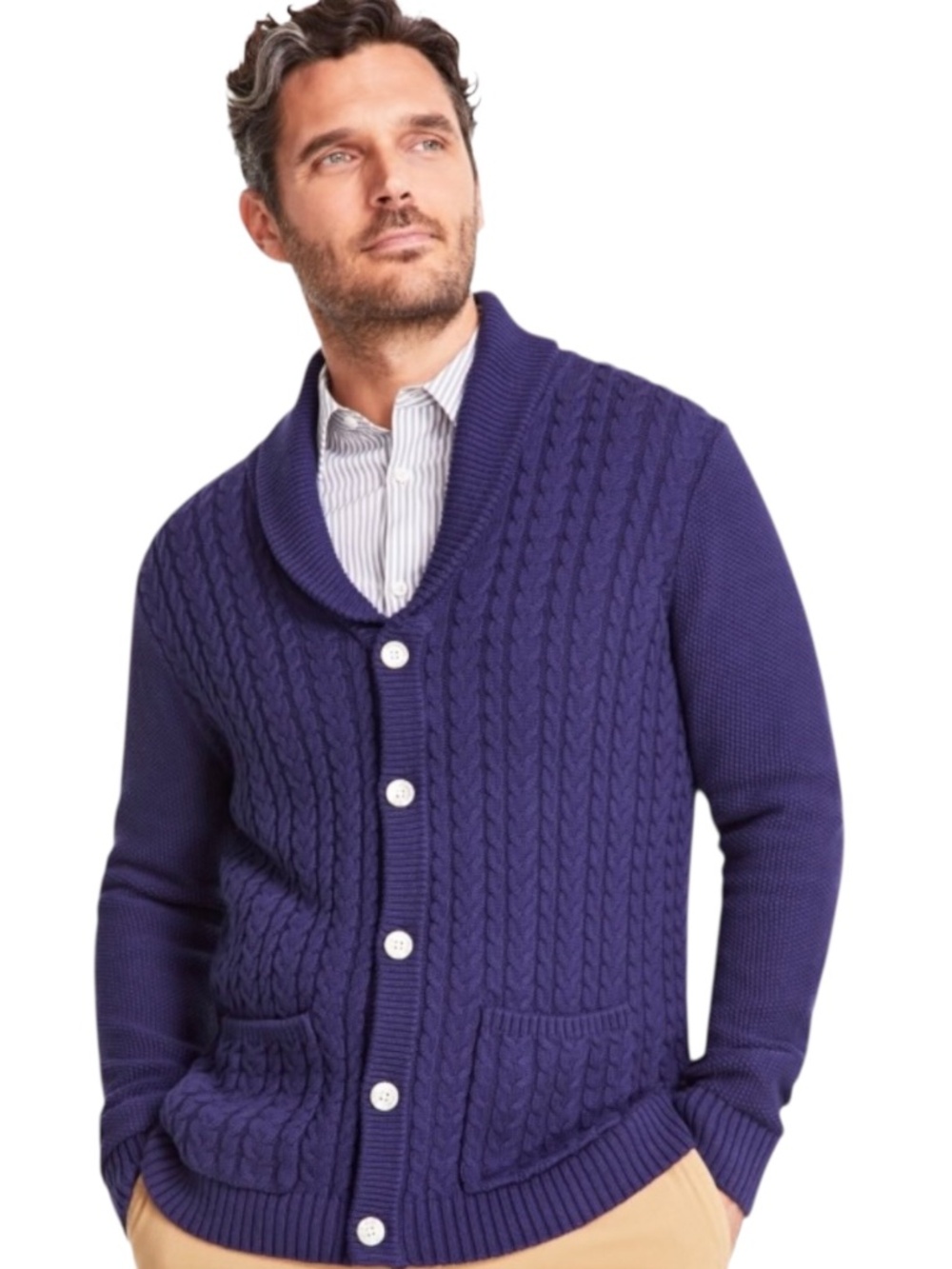 Club Room Men's Chunky Shawl Collar Cardigan Sweater, Navy Blue Size L - NWT